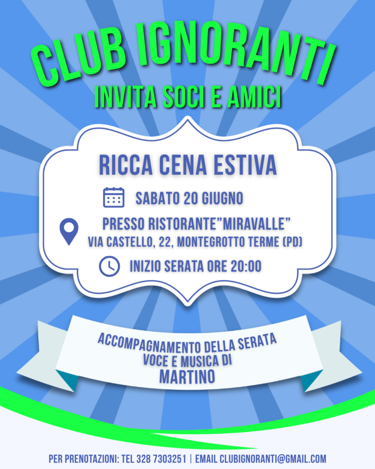 Ricca Cena Estiva 20 giugno 2026 – Ristorante “Miravalle” montegrotto terme